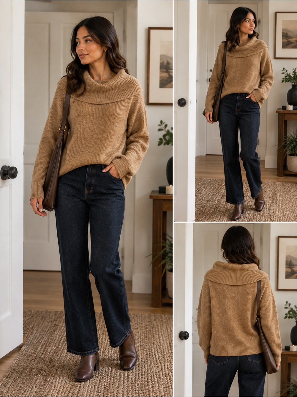H&M Camel Cowl Neck Sweater